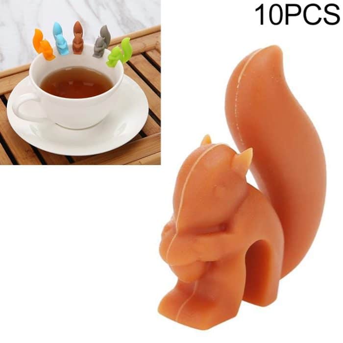 10 Stück Silikon-Eichhörnchen-Teebeutel, multifunktionale Weinglas-Tassenerkennung, Squirrel (Green), Squirrel (Blue), Squirrel (Coffee), Squirrel (Gray), Squirrel (Orange) – Bild 1
