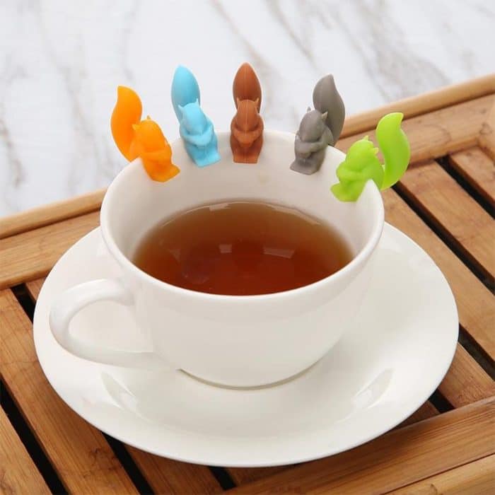 10 Stück Silikon-Eichhörnchen-Teebeutel, multifunktionale Weinglas-Tassenerkennung, Squirrel (Green), Squirrel (Blue), Squirrel (Coffee), Squirrel (Gray), Squirrel (Orange) – Bild 4