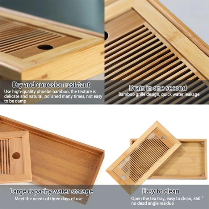2 Stück Bambus-Teetabletts, Kung-Fu-Teezubehör, Teetablett mit Abtropfgestell, Bamboo Tea Trays – Bild 6