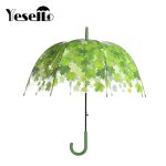 Green Leaf Transparenter Regenschirm, gerader Stab, krummer Regenschirm – Bild 3