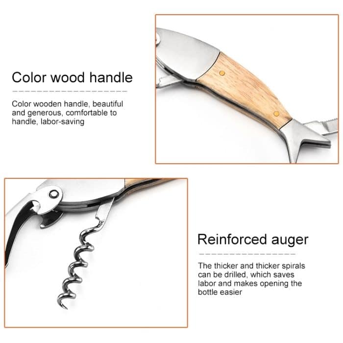 Fischform Weinöffner Wein Multifunktionaler Korkenzieher mit Holzgriff – Bild 5