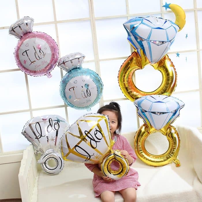 10 Stück Hochzeit, Hochzeit, Raumdekoration, Ballon, Diamantring, Folienballon, Small Pink Diamond Ring, Small Blue Diamond Ring, Small Gold Diamond, Small Rose Gold Diamond, Golden ido Diamond Ring, Silver ido Diamond Ring, Large Gold Diamond... – Bild 5