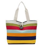 3 PCS Farbe Canvas Streifen Kontrastfarbe Umhängetasche Casual Trend Große Kapazität Handtasche Grüne Einkaufstasche – Bild 2
