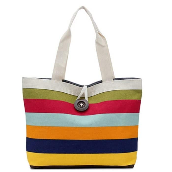 3 PCS Farbe Canvas Streifen Kontrastfarbe Umhängetasche Casual Trend Große Kapazität Handtasche Grüne Einkaufstasche – Bild 2