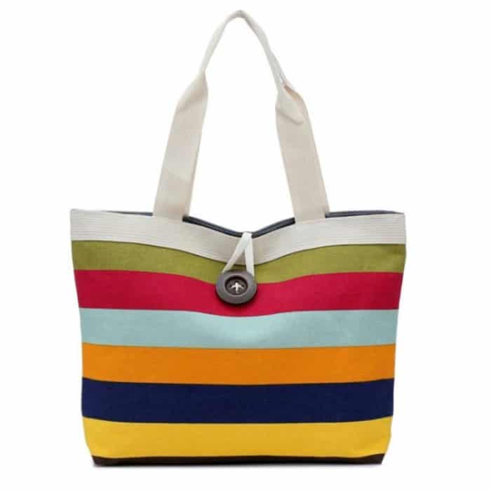 3 PCS Farbe Canvas Streifen Kontrastfarbe Umhängetasche Casual Trend Große Kapazität Handtasche Grüne Einkaufstasche – Bild 4