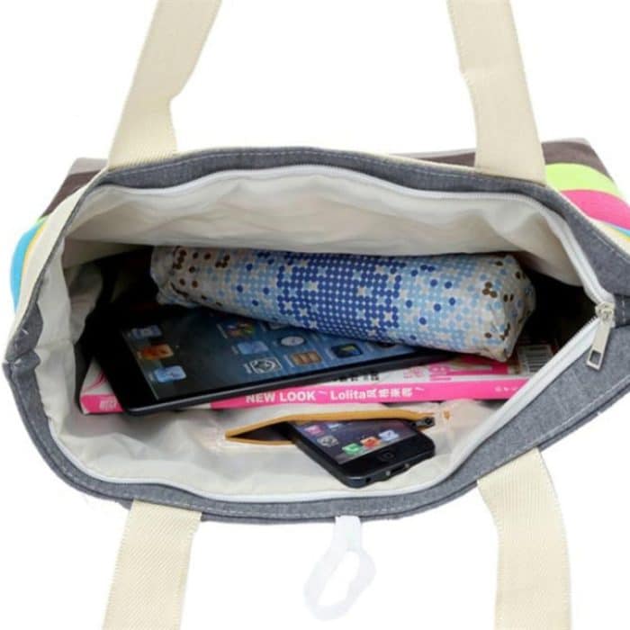 3 PCS Farbe Canvas Streifen Kontrastfarbe Umhängetasche Casual Trend Große Kapazität Handtasche Grüne Einkaufstasche – Bild 8