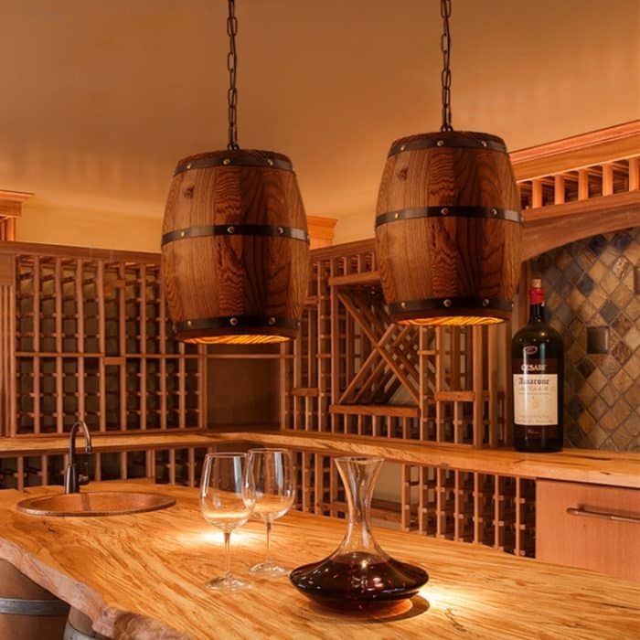 Vintage-Fass-Kronleuchter, kreative hölzerne Weinfass-Beleuchtung, personalisierte Café-Bar-Leuchte – Bild 6