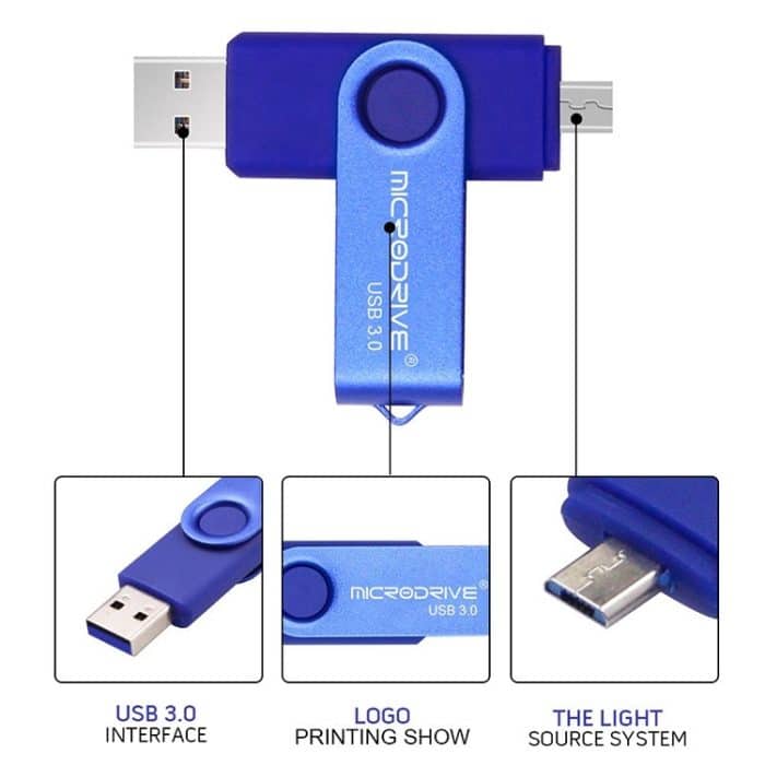MicroDrive 16 GB USB 3.0 Android-Telefon und Computer, drehbare Metall-U-Disk mit doppeltem Verwendungszweck, 16GB – Bild 8