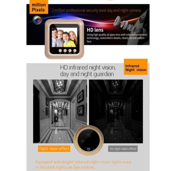 Danmini W5 2,4-Zoll-Bildschirm 2,0-MP-Überwachungskamera ohne störende Türspion, unterstützt TF-Karte/Nachtsicht/Videoaufzeichnung, W5 – Bild 5