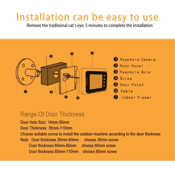 W8-S 2,4-Zoll-Bildschirm, 2,0-MP-Überwachungskamera ohne störenden Türspion, unterstützt TF-Karte – Bild 12