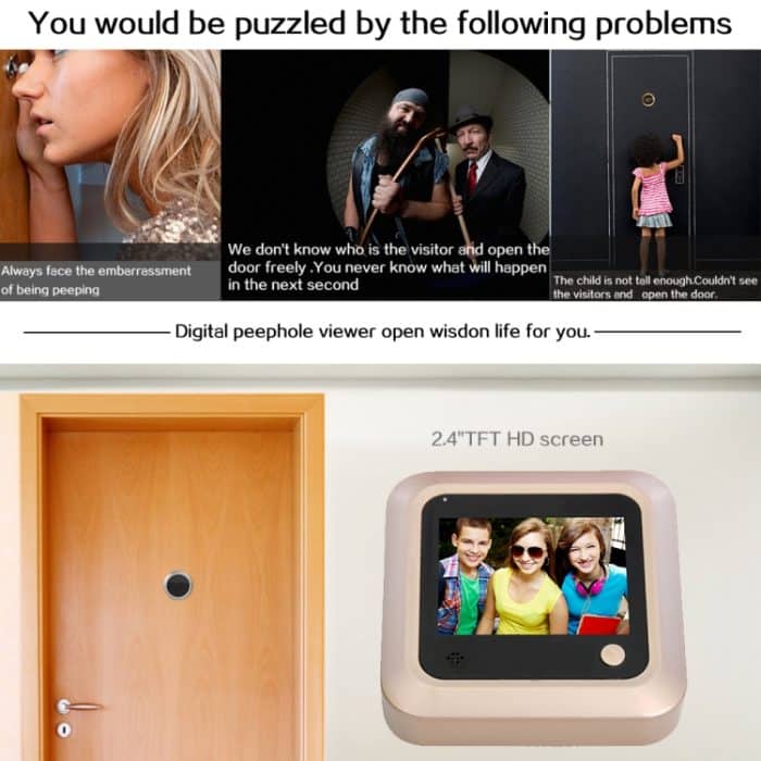 X5 2,4-Zoll-Bildschirm 2.0MP Überwachungskamera Keine Störung Guckloch Viewer, Unterstützung TF-Karte (Gold) – Bild 11