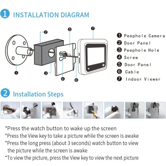 X5 2,4-Zoll-Bildschirm 2.0MP Überwachungskamera Keine Störung Guckloch Viewer, Unterstützung TF-Karte (Gold) – Bild 5