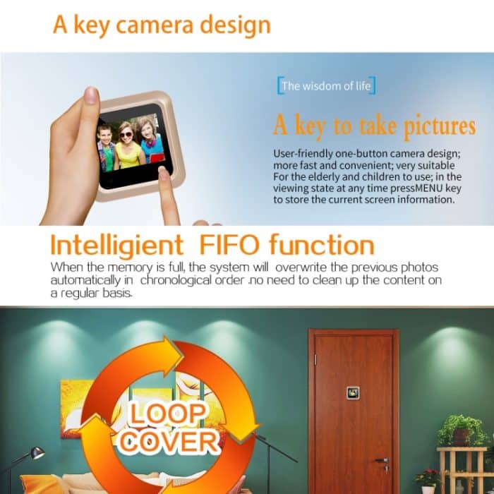 X5 2,4-Zoll-Bildschirm 2.0MP Überwachungskamera Keine Störung Guckloch Viewer, Unterstützung TF-Karte (Gold) – Bild 9