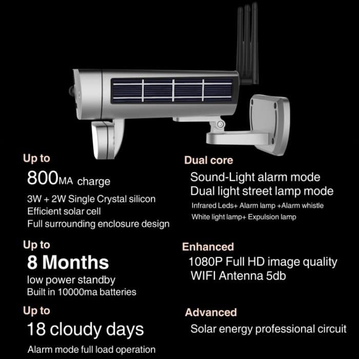 T8 1080P Full-HD-Solarbatterie Ultra Low Power Sound Lichtalarm-Netzwerkkamera, unterstützt Bewegungserkennung, Nachtsicht, Zwei-Wege-Audio, TF-Karte – Bild 6