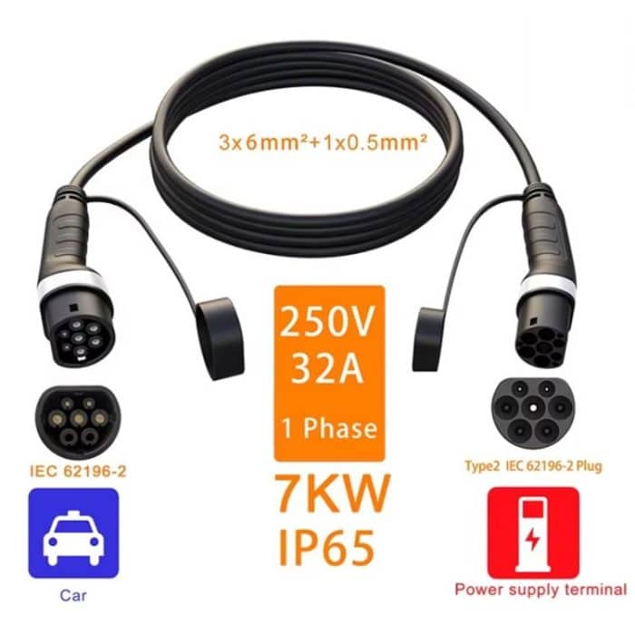Feyree 250V 32A 1 Phase Home New Energy Elektrofahrzeug Typ 2 Ladeverlängerungskabel Adapterkabel – Bild 2