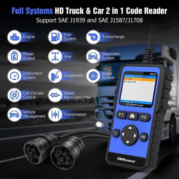 HD10 12V-24V 2-in-1-Vollsystem-Diagnose-Scan-Tool OBD2/HDOBD/EOBD-Scanner – Bild 6