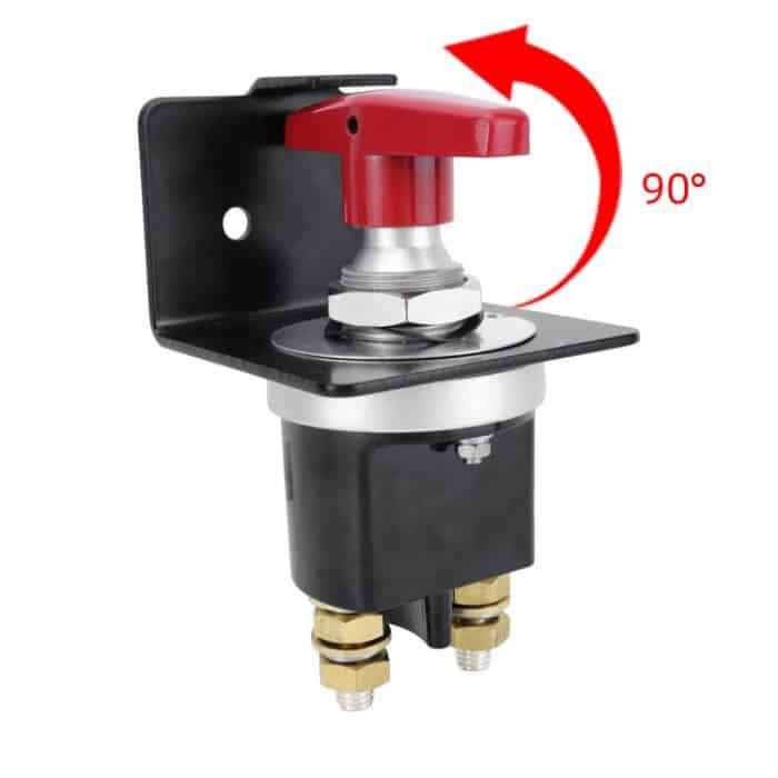 300 A Hochstrom-Batterietrennschalter aus versilbertem Kupfer für 12–36 V mit rotem Griffisolator und Sperrplatte – Bild 5