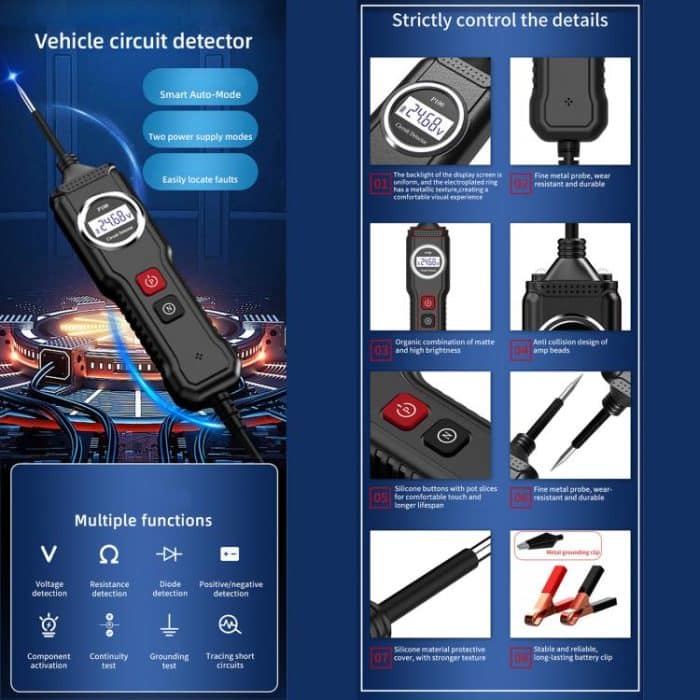 P100 5V-40V Electric Circuit Tester, Two Power Supply, Cable Length: 1.53m, P100 – Bild 7