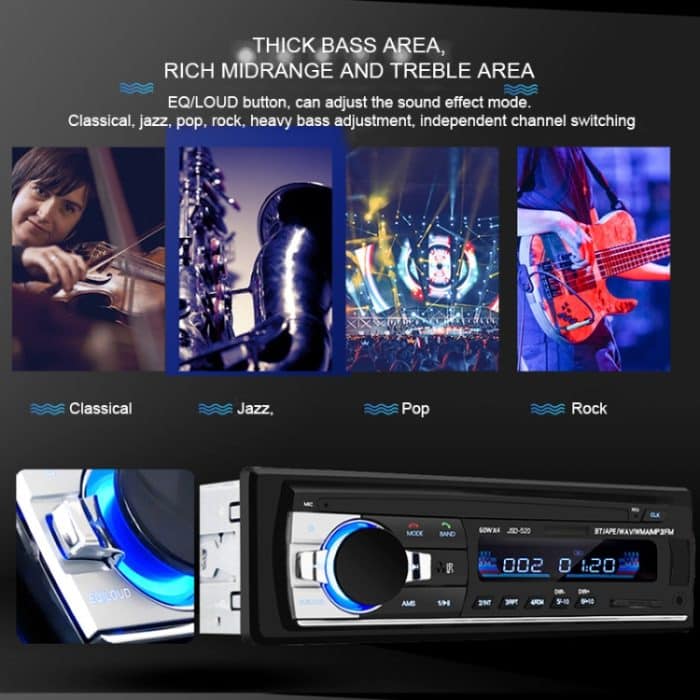 JSD-520 Autoradio MP3-Audioplayer Unterstützt Bluetooth Freisprechfunktion / FM / USB / SD, EU-Steckerversion – Bild 11