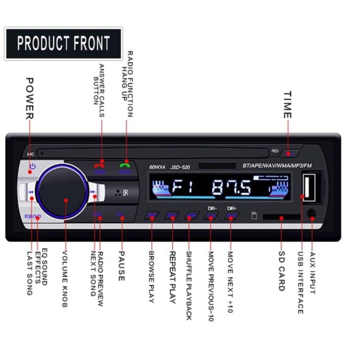 JSD-520 Autoradio MP3-Audioplayer Unterstützt Bluetooth Freisprechfunktion / FM / USB / SD, EU-Steckerversion – Bild 3
