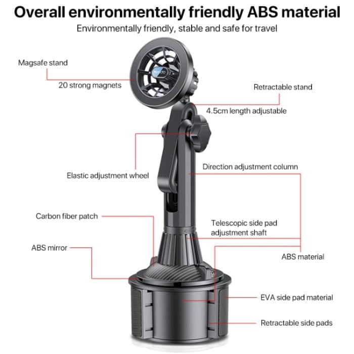 Yesido C200 Magsafe Magnetischer, verstellbarer Auto-Getränkehalter mit Telefonhalterung – Bild 2