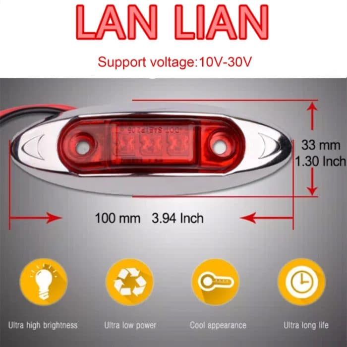 10 PCS DC 10-30V PKW Anhänger Piranha 3-LED Seitenmarkierungsleuchten Glühlampe Lampe, Licht Farbe: Rot – Bild 4