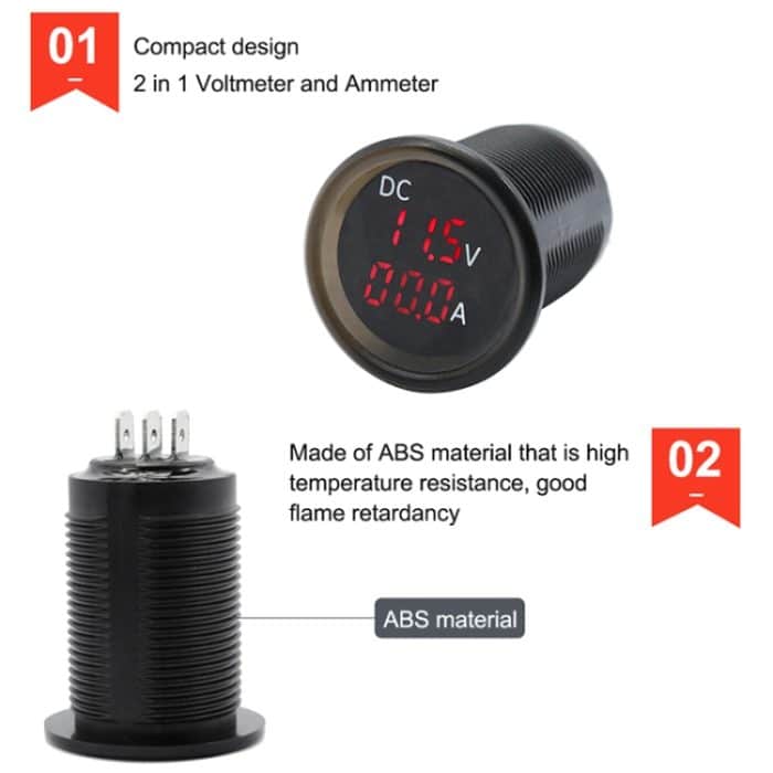 B3613 IP67 Wasserdichtes Fahrzeugmodifikation 4,5-30 V Voltmeter + Amperemeter – Bild 8