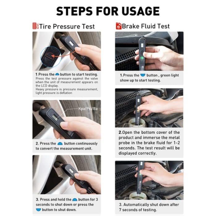 Auto 2 in 1 Diagnosewerkzeug Bremsflüssigkeit Flüssigkeitsreifendruckprüfer – Bild 7