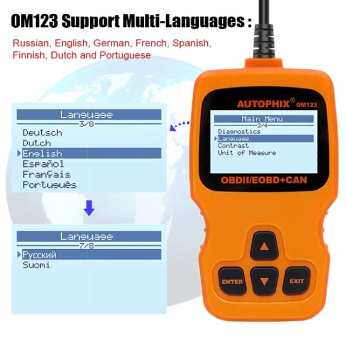 AUTOPHIX OM123 Tragbarer Auto-OBD2-Scanner, Auto-Diagnosegerät, OBD 2-Kfz-Scanner, EOBD-Codeleser, OM123, OM123 (Orange) – Bild 8