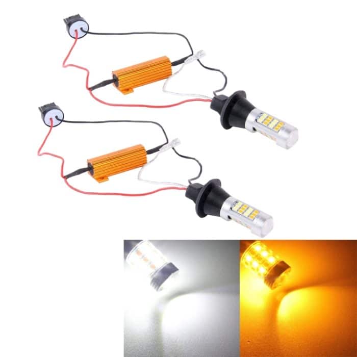 2 PCS T20 / 7440 10W 1000 LM 6000K Weiß + Gelbes Licht DRL & Blinker mit 42 SMD-2835-LED-Lampe ， DC 12-24V – Bild 1