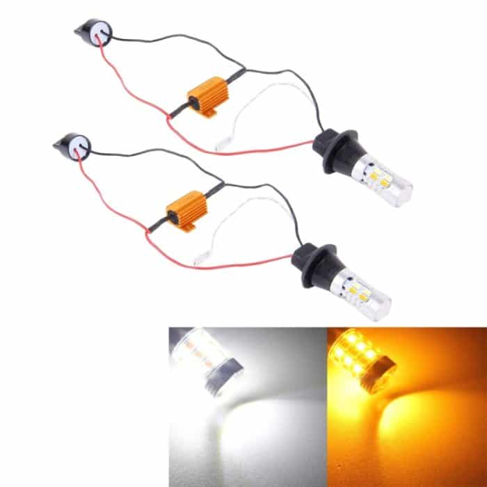 2 PCS T20 / 7440 10W 1000LM 6000K Weiß + Gelbes Licht DRL & Blinker mit 20 SMD-5730-LED-Lampen ， DC 12-24V – Bild 1
