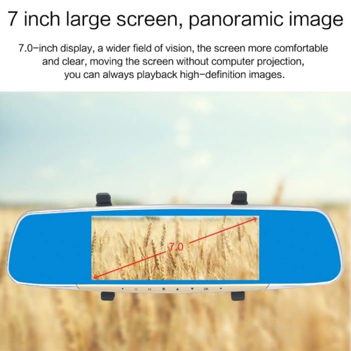 V100 7-Zoll-LCD-Touchscreen-Rückspiegel-Autorekorder mit separater Kamera, 170-Grad-Weitwinkelanzeige, Unterstützung für Nachtsicht / Loop-Video / Bewegungserkennung / G-Sensor / TF-Karte – Bild 14