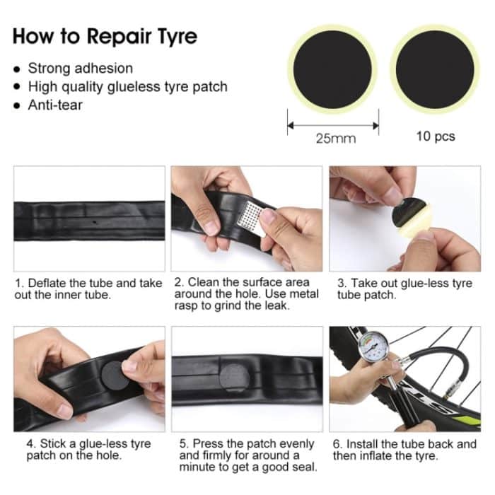 Tragbare Hochdruckpumpe Fahrradpumpe Mini Mountainbike Pumpe + Kleberfreie Reifenreparaturbox – Bild 5