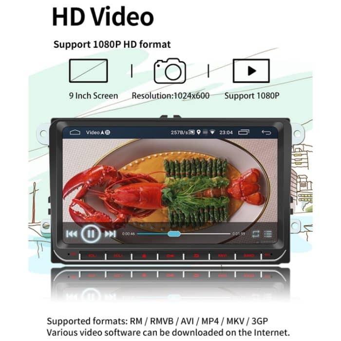 9093 HD 9 Zoll Auto Android 8.1 Funkempfänger MP5-Player für Volkswagen, Support FM & Bluetooth & TF-Karte & GPS & WIFI mit Dekodierung – Bild 16