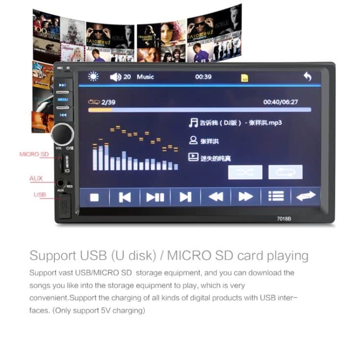 7018b 7,0-Zoll-HD-Touchscreen-Dual-DIN-Autoradio-Bluetooth-Stereo MP3 / MP4 / MP5-Player mit Fernbedienung, mit Rückfahrkamera, 6800-Modul, Unterstützung FM / TF-Karte / USB-Flash-Festplatte – Bild 8
