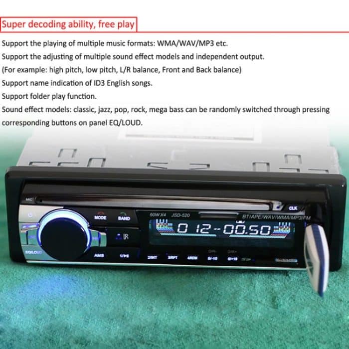 JSD-520 Autoradio Radio MP3 Audio Player Unterstützung Bluetooth Freisprechen / FM / USB / SD – Bild 8