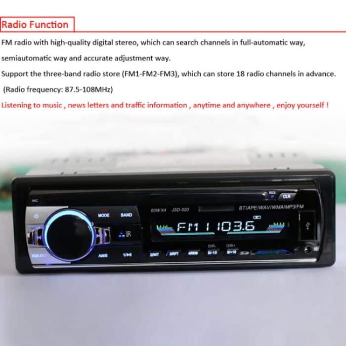 JSD-520 Autoradio Radio MP3 Audio Player Unterstützung Bluetooth Freisprechen / FM / USB / SD – Bild 9