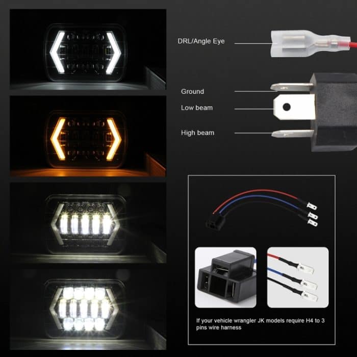 7 Zoll H4 DC 9V-30V 3000LM 6000K 30W IP67 8LED Lampenperlen Auto quadratische Form LED-Scheinwerferlampen für Jeep Wrangler – Bild 4