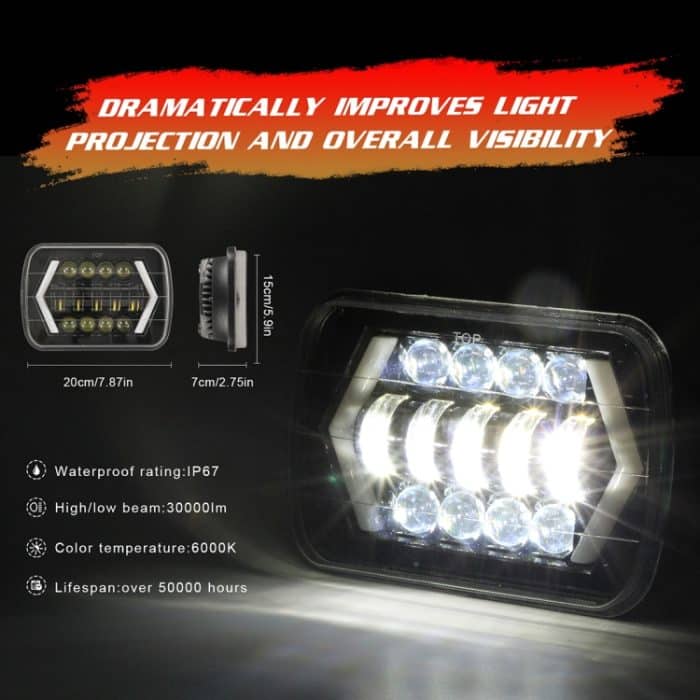 7 Zoll H4 DC 9V-30V 3000LM 6000K 30W IP67 8LED Lampenperlen Auto quadratische Form LED-Scheinwerferlampen für Jeep Wrangler – Bild 9