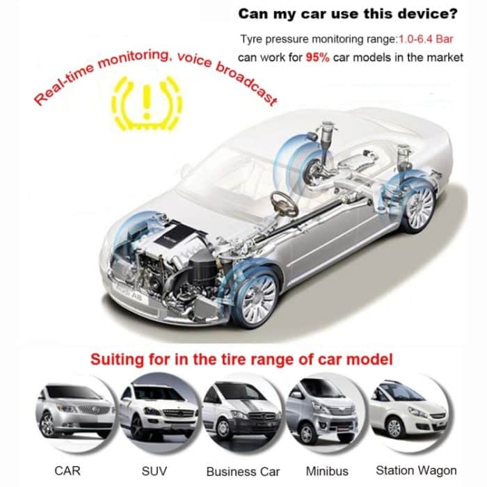VC601 TPMS 4 Eingebaute Sensoren Reifendrucküberwachung Alarmsystem Diagnosetool mit Bluetooth 4.0 Arbeiten auf Android / iOS / iPad – Bild 8
