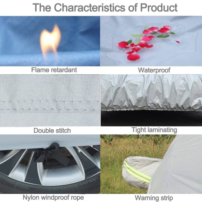 Oxford Cloth Anti-Dust Wasserdicht Sunproof Flame Retardant Atmungsaktiv Indoor Outdoor Volle Autoabdeckung Sun UV Schneestaubbeständiger Schutz SUV-Autoabdeckung mit Warnstreifen, passend für Autos mit einer Länge von bis zu 4,8 m – Bild 4