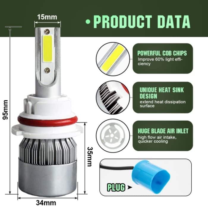 2 Stück 9004 18 W 1800 lm 6000 K wasserdichter IP68-Auto-LED-Scheinwerfer mit 2 COB-LED-Lampen, DC 9–36 V, 9004 – Bild 3