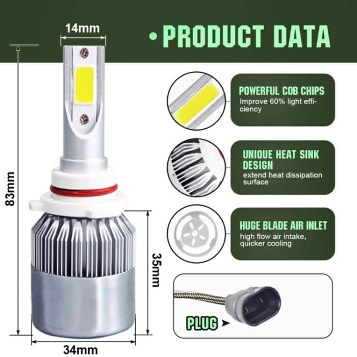 2 Stück C9 9006 18 W 1800 lm 6000 K wasserdicht IP68 Auto-LED-Scheinwerfer mit 2 COB-LED-Lampen, DC 9–36 V, 9006 – Bild 3