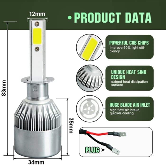 2 Stück H1 18 W 1800 lm 6000 K wasserdichter IP68-Auto-LED-Scheinwerfer mit 2 COB-LED-Lampen, DC 9–36 V, H1 – Bild 3