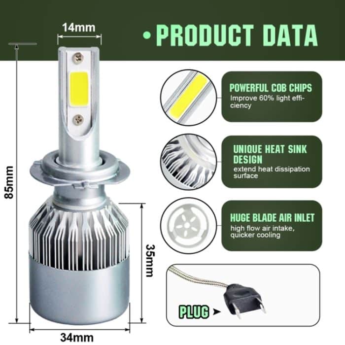 2 Stück H7 18 W 1800 lm 6000 K wasserdichter IP68-Auto-LED-Scheinwerfer mit 2 COB-LED-Lampen, DC 9–36 V, H7 – Bild 3