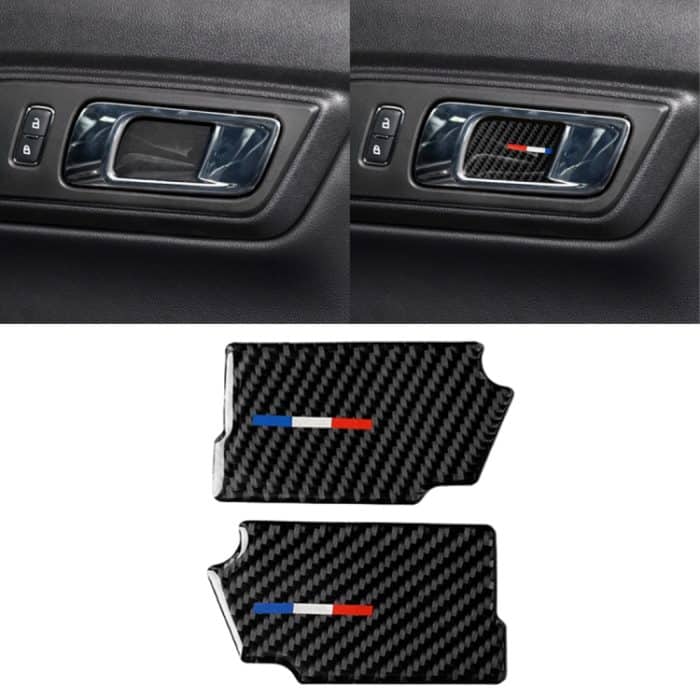 CMS3727.jpg 2 PCS Car USA Farbe Kohlefasertür Innengriff Handgelenkplatte Dekorativer Aufkleber für Ford Mustang 2015-2017 – Bild 1