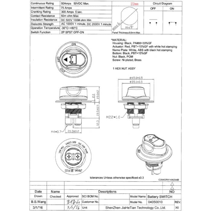 Jtron Ein / Aus-Autobatterieschalter Autobatterie-Hauptschalter MAX DC 50V 50A CONT 75A INT Verwendung für PKW / Geländewagen / LKW – Bild 7