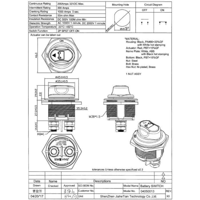 Jtron Ein / Aus-Autobatterieschalter Autobatterie-Hauptschalter MAX DC 32V 200A CONT 300A INT Verwendung für PKW / Geländewagen / LKW – Bild 6