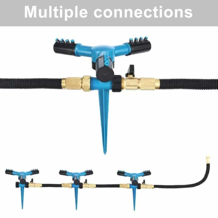 Automatisches, um 360 Grad drehbares, verstellbares Gartenwassersprinkler-Rasenbewässerungssystem mit 3-Arm-Sprühern und Spike-Basis, 360 Rotating Water Sprinkler (Blue), 360 Rotating Water Sprinkler (Green) – Bild 5