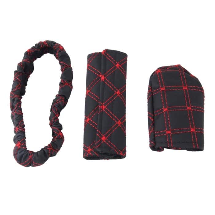 3 PCS Auto Handbremse Abdeckung Schaltknauf Schalthebel Kissen Sets Rückspiegel Sets Abdeckung Auto Zubehör Innen Dekoration Pad, 3 PCS Red, 3 PCS White – Bild 2